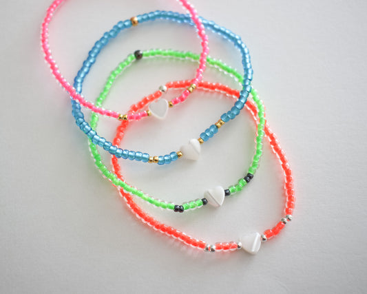 Neon Heart | MOP heart with neon seed beads | B-Day Collection
