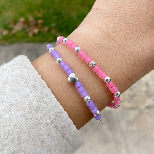 Purple Pinks Seed Bead Bracelets | Silver Hardware | JAN 2024