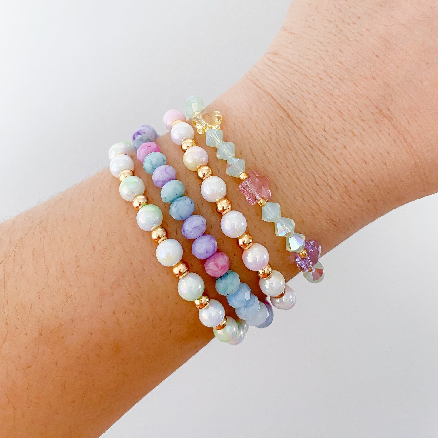 Iridescent Spring Bracelets | Soft Pink Acrylic Beads | Munchkin's Collection