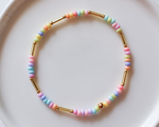 Sweet Pastel Beaded Bracelet | Gold Bugle Bead | Munchkin's Collection