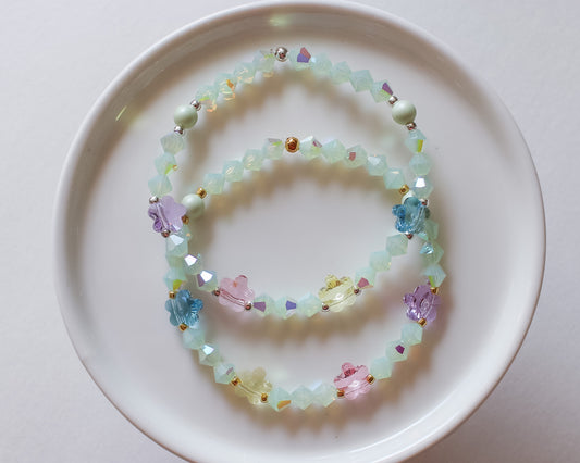 Spring Bouquet Bracelet | Mint Crystal Beads | Munchkin's Collection