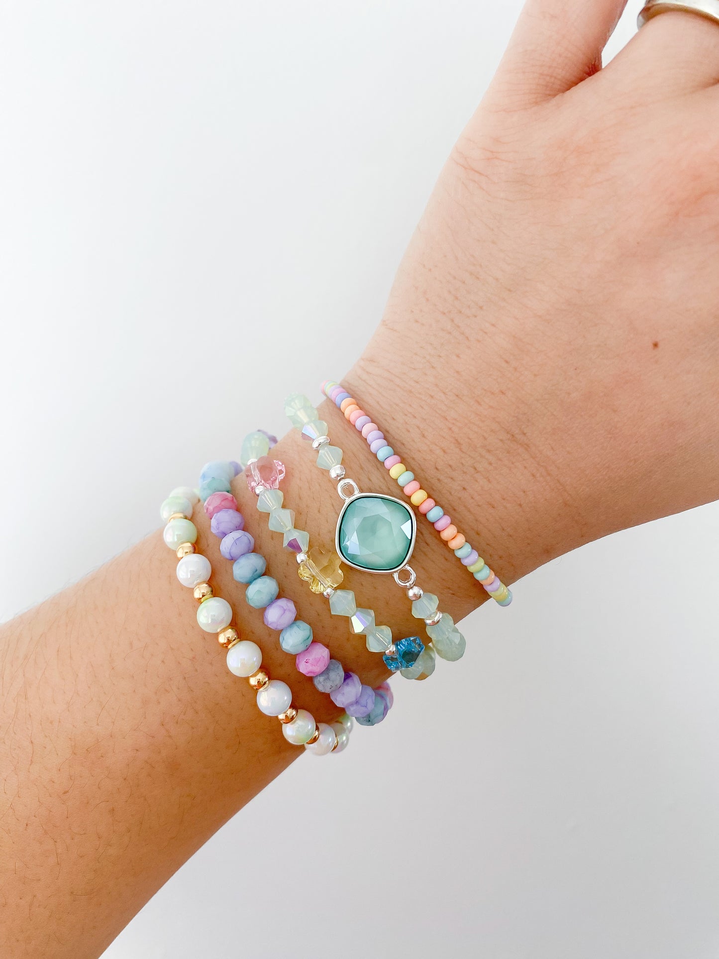 Iridescent Spring Bracelets | Mint Acrylic Beads | Munchkin's Collection