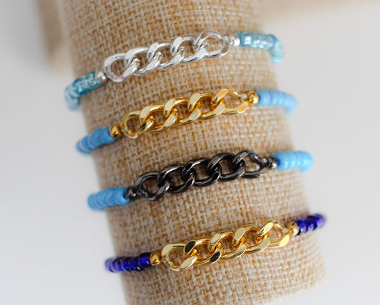 Blue Dainty Chain And Beads Bracelets