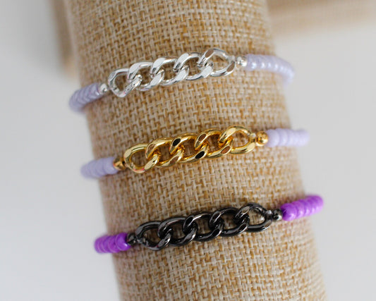 Purple Dainty Chain And Beads Bracelets