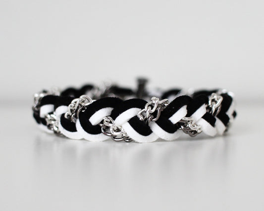 Braided Bracelet in Black/White Stripe