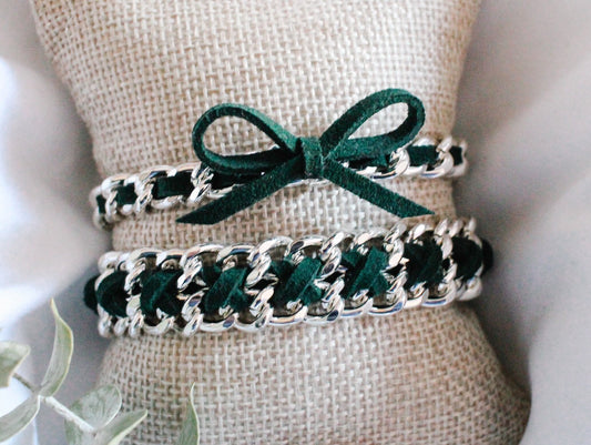 Cross Weave and Bow Emerald Green
