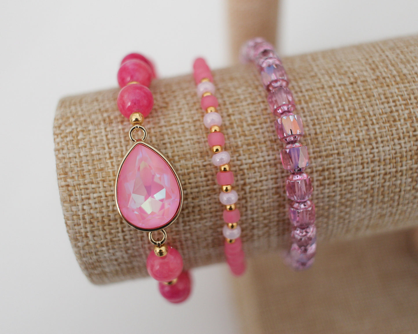 Pink AB Cathedral Crystal Bracelet - pink beads
