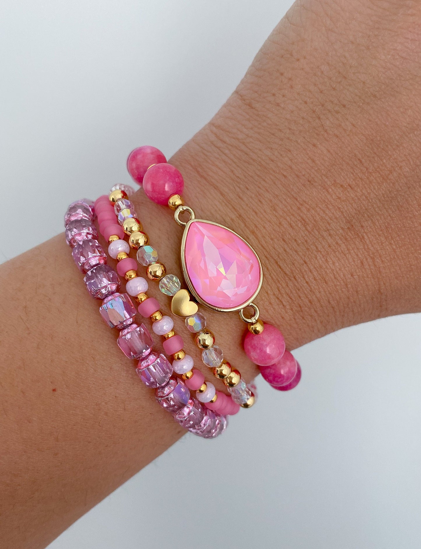 Pink AB Cathedral Crystal Bracelet - pink beads