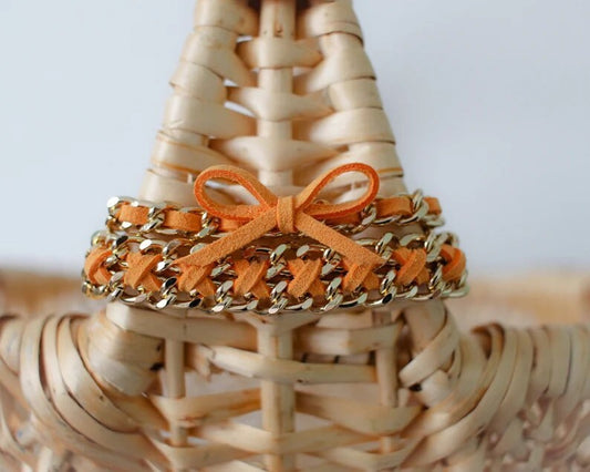Pumpkin Cross Weave and Bow- orange layering suede bracelet