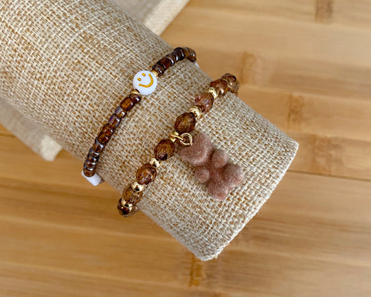 Brown Bracelets | Fall Bear and Smiley Face | Spooky Autumn