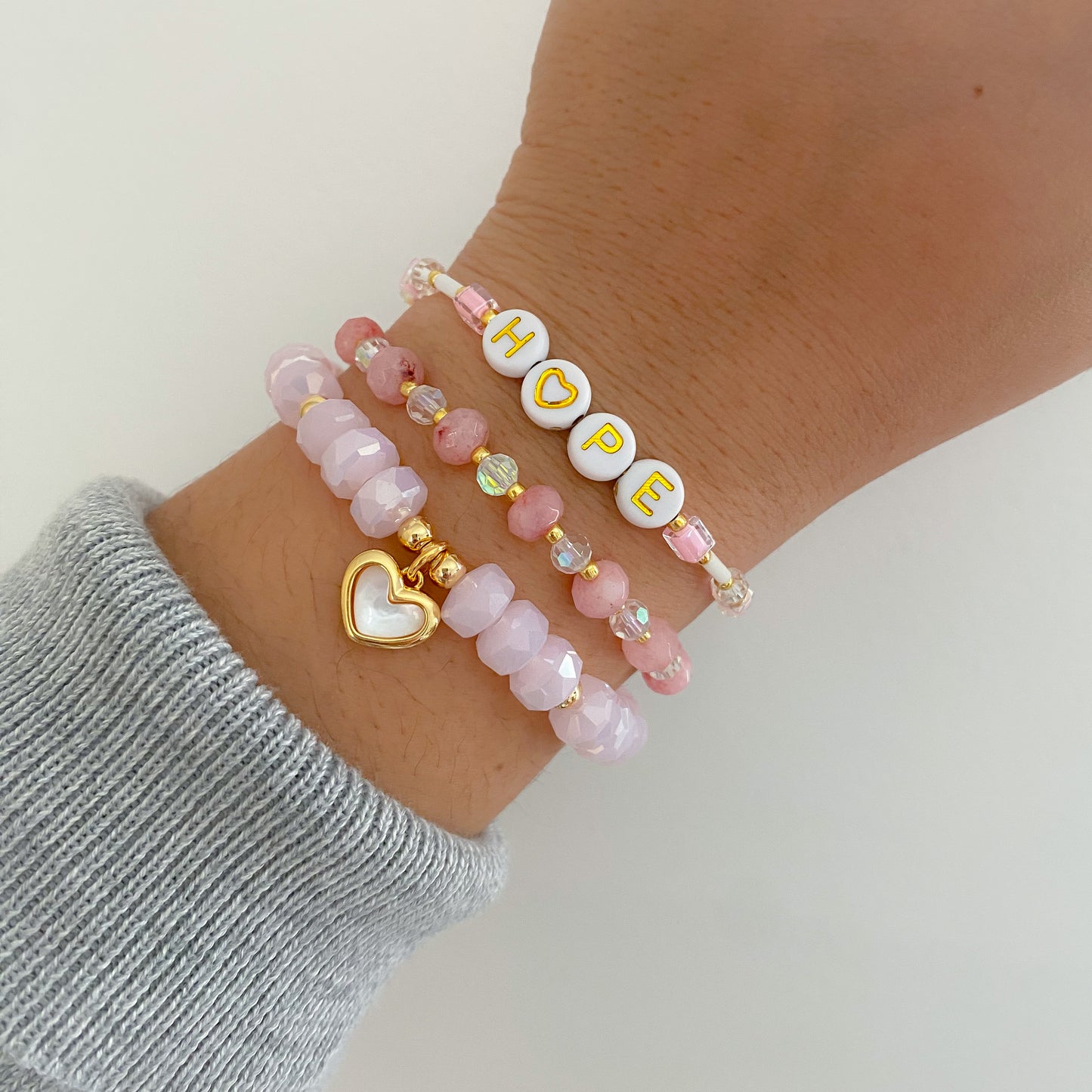 SUPER LIMITED! Mother Of Pearl Heart Bracelet | Think Pink x Breast Cancer Awareness | Style 2