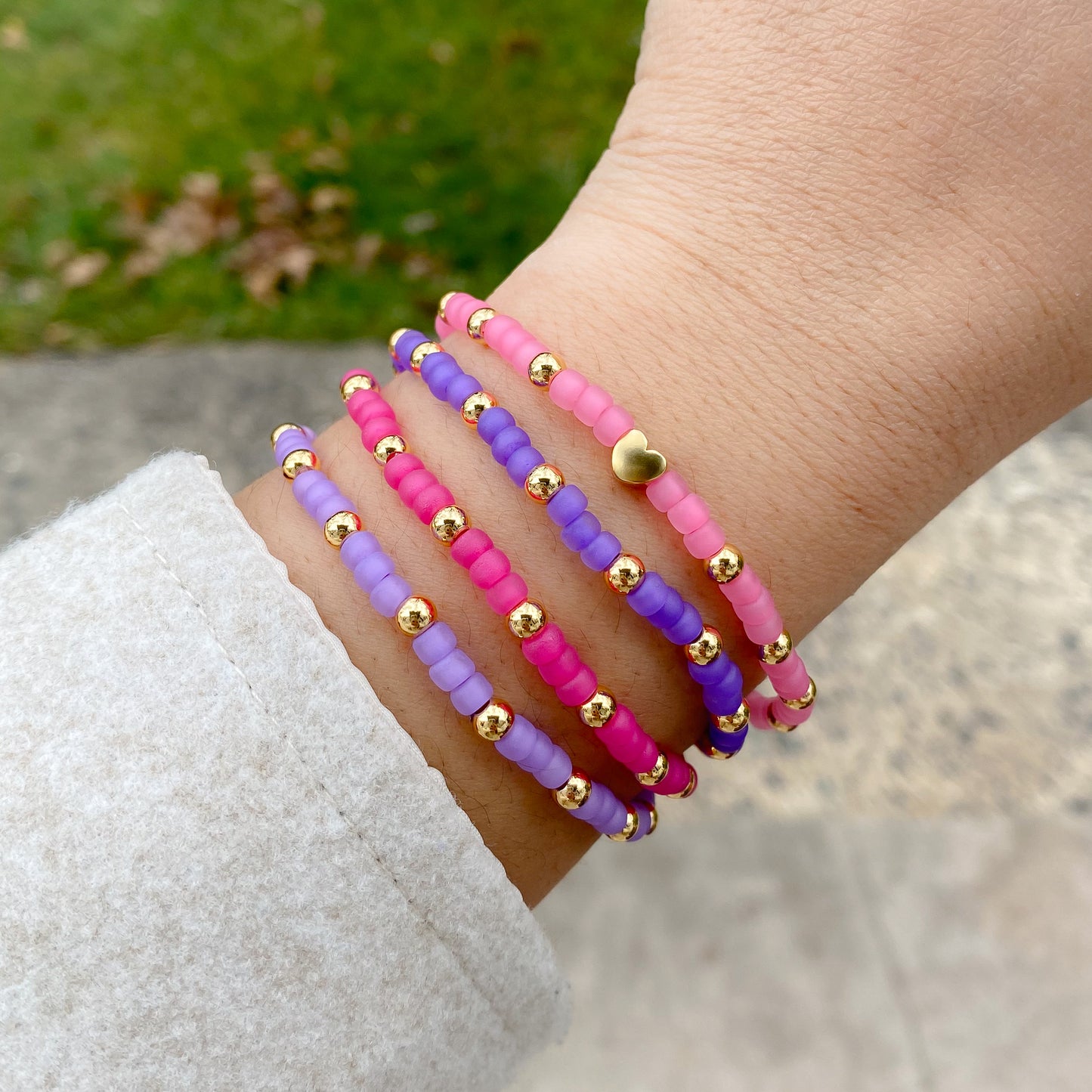 Purple Pinks Seed Bead Bracelets | Gunmetal Hardware | JAN 2024