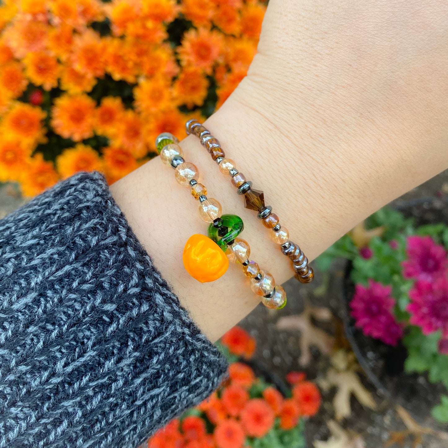 Pumpkin Bracelets | Glass Charm | Spooky Autumn