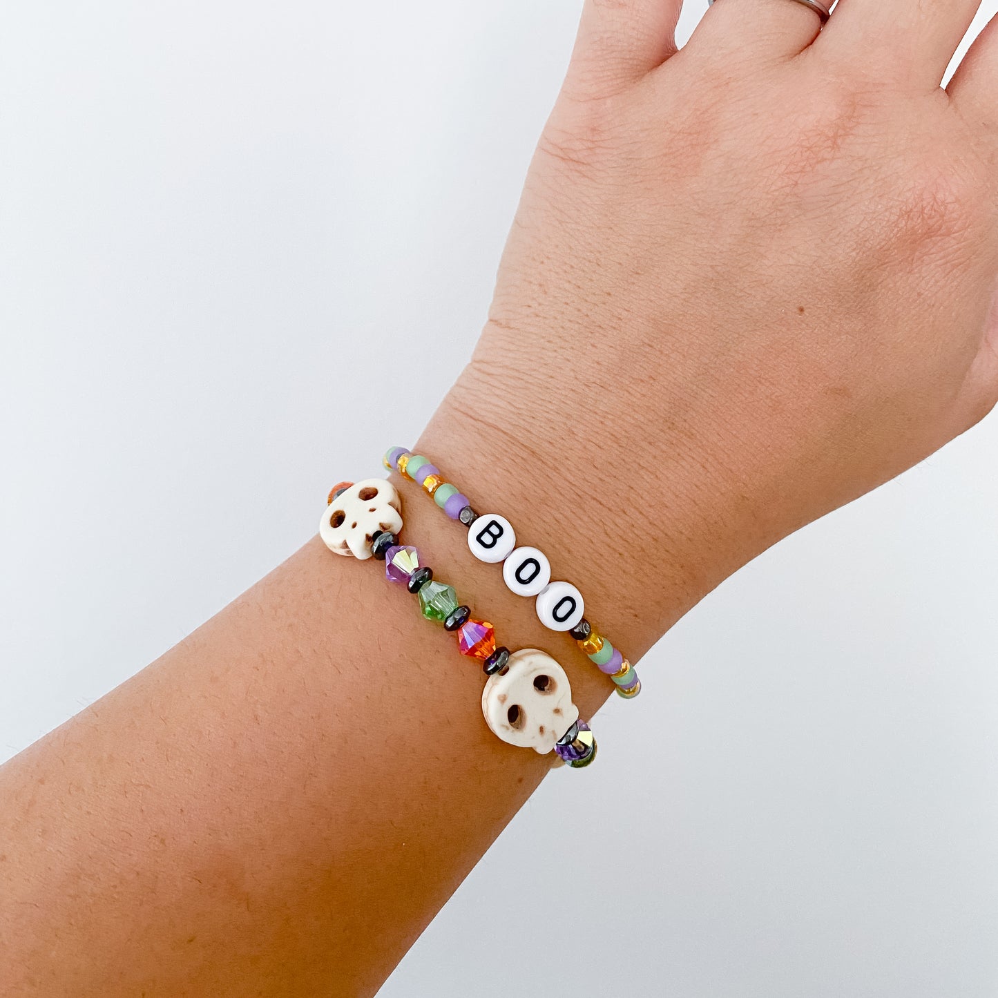 Howlite Skull Crystal Bracelet | Colorful Crystal Beads