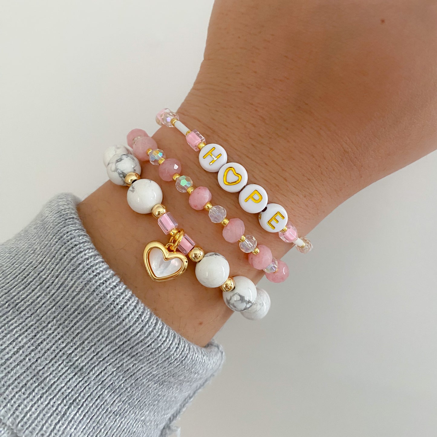 SUPER LIMITED! Mother Of Pearl Heart Bracelet | Think Pink x Breast Cancer Awareness | Style 4