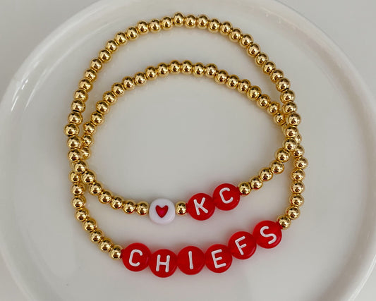 Kansas City Chiefs | Football Bracelet | Sports Team Bracelet | Beaded Bracelet | Custom Team Bracelet | Style 2