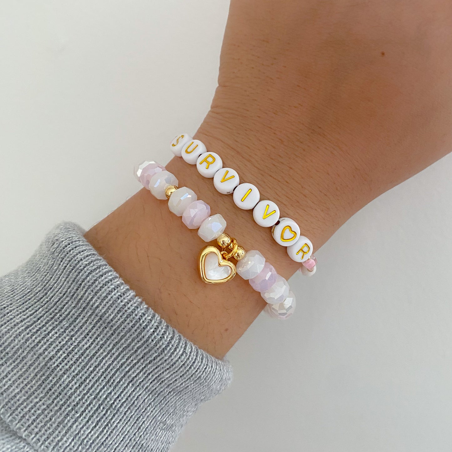 SUPER LIMITED! Mother Of Pearl Heart Bracelet | Think Pink x Breast Cancer Awareness | Style 1