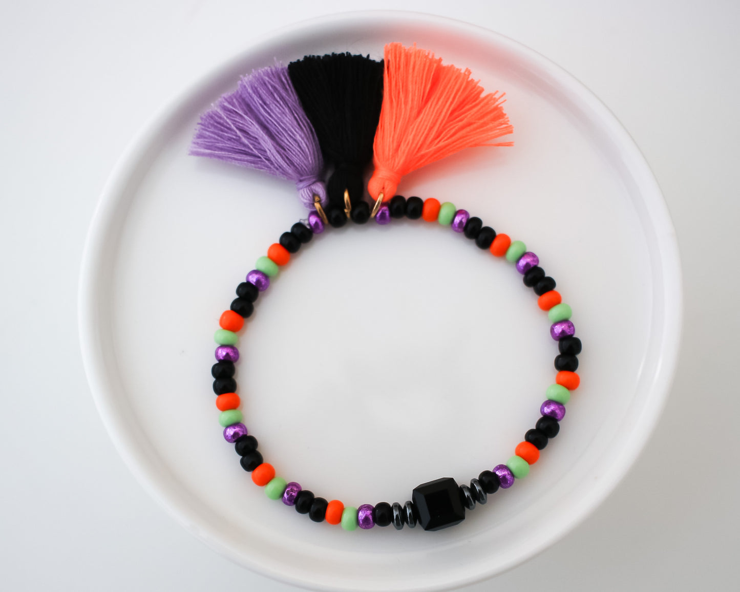 Halloween Vibes Beaded Bracelet | Vintage Swarovski Crystal + Tassel