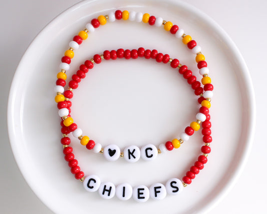 Kansas City Chiefs | Football Bracelet | Sports Team Bracelet | Beaded Bracelet | Custom Team Bracelet | Style 2