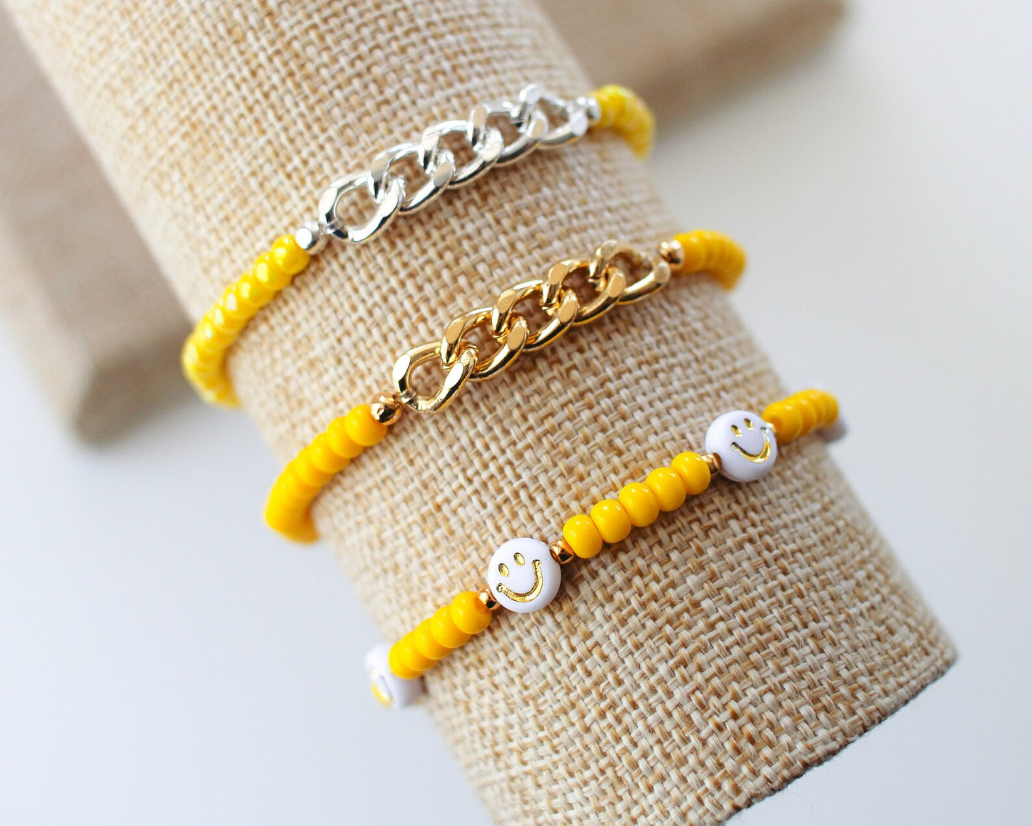 Yellow Dainty Chain And Beads Bracelets