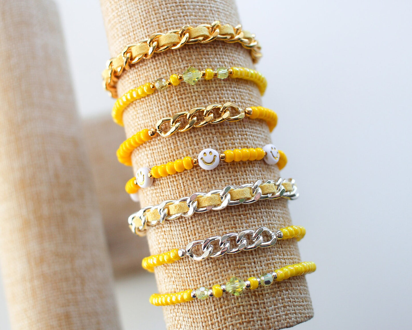 Yellow Dainty Chain And Beads Bracelets