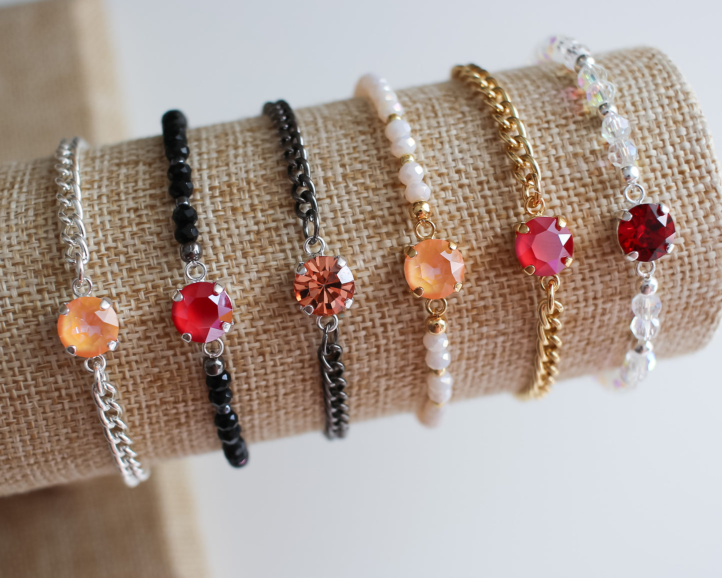 Red & Peach Candy Crystal Bracelets