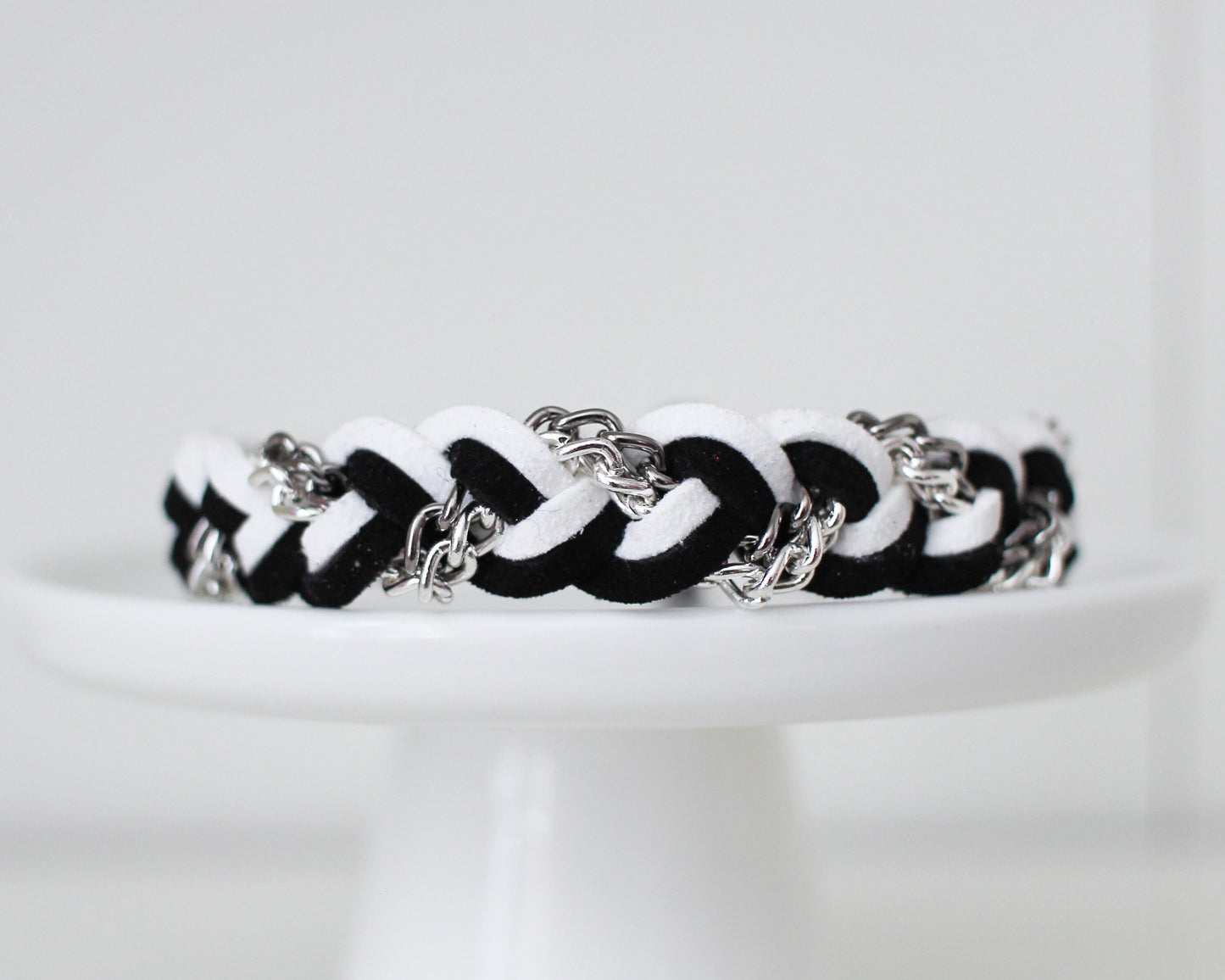 Braided Bracelet in Black/White Stripe