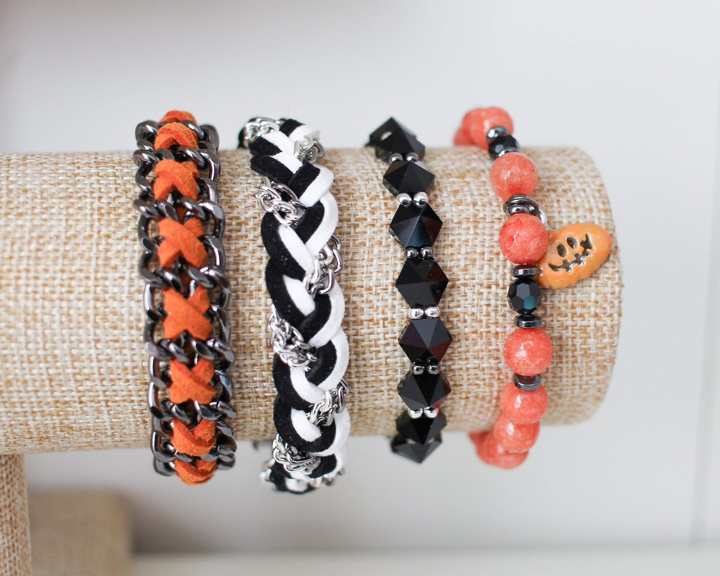 Braided Bracelet in Black/White Stripe